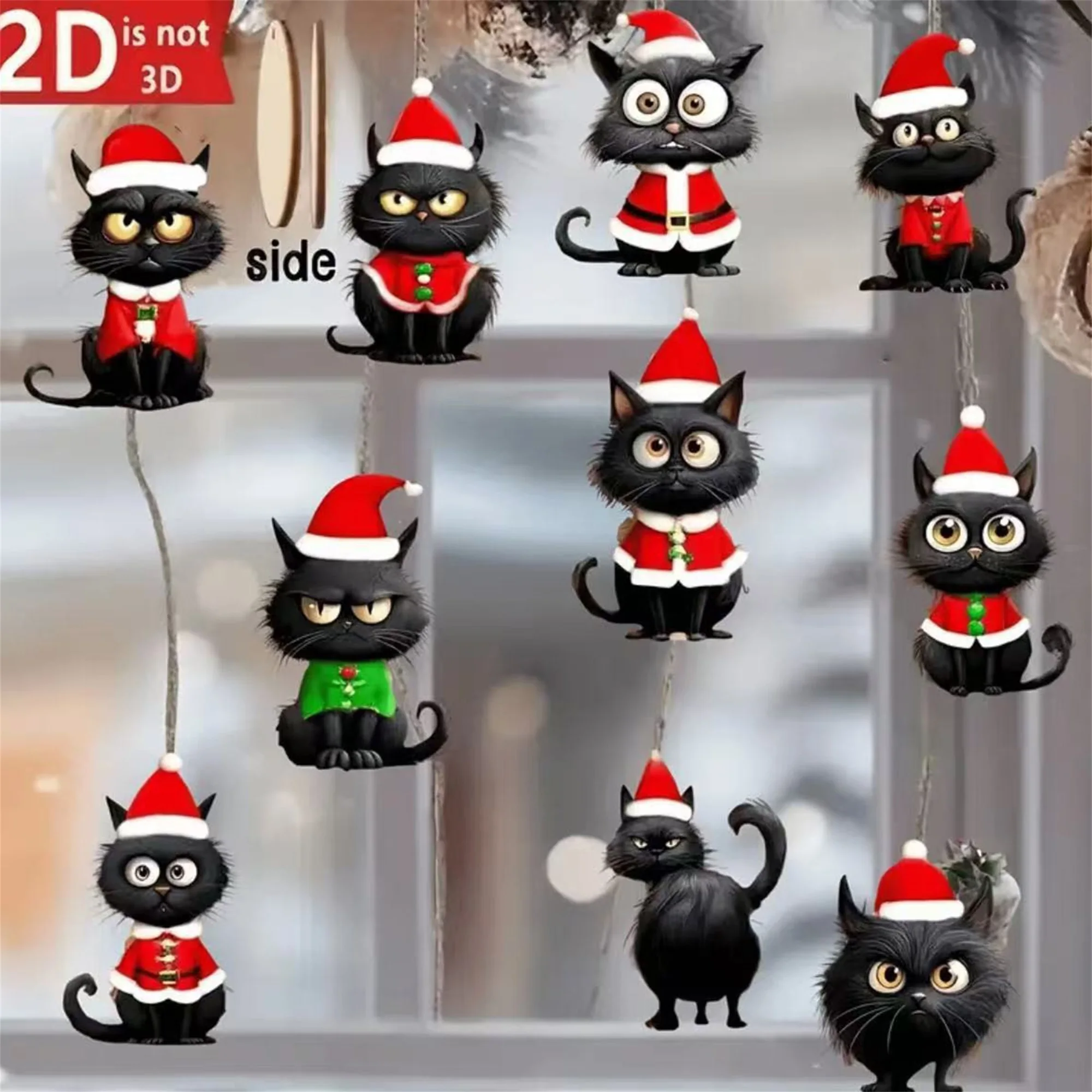 Christmas Black Cat Ornaments Creative Wooden Tree Hanging Decorations for Home Office Party