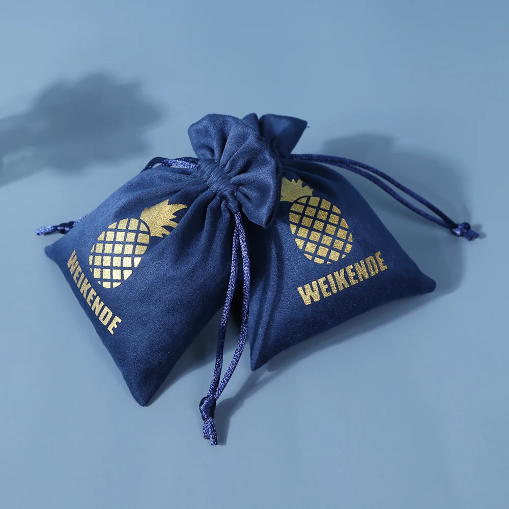 100 Stück Marineblaue Flanell-Schmuckbeutel mit individuellem Logo, schicke Hochzeitsgeschenke, Geschenktüten, Samtbeutel mit Kordelzug für Geburtstage – Detail 12