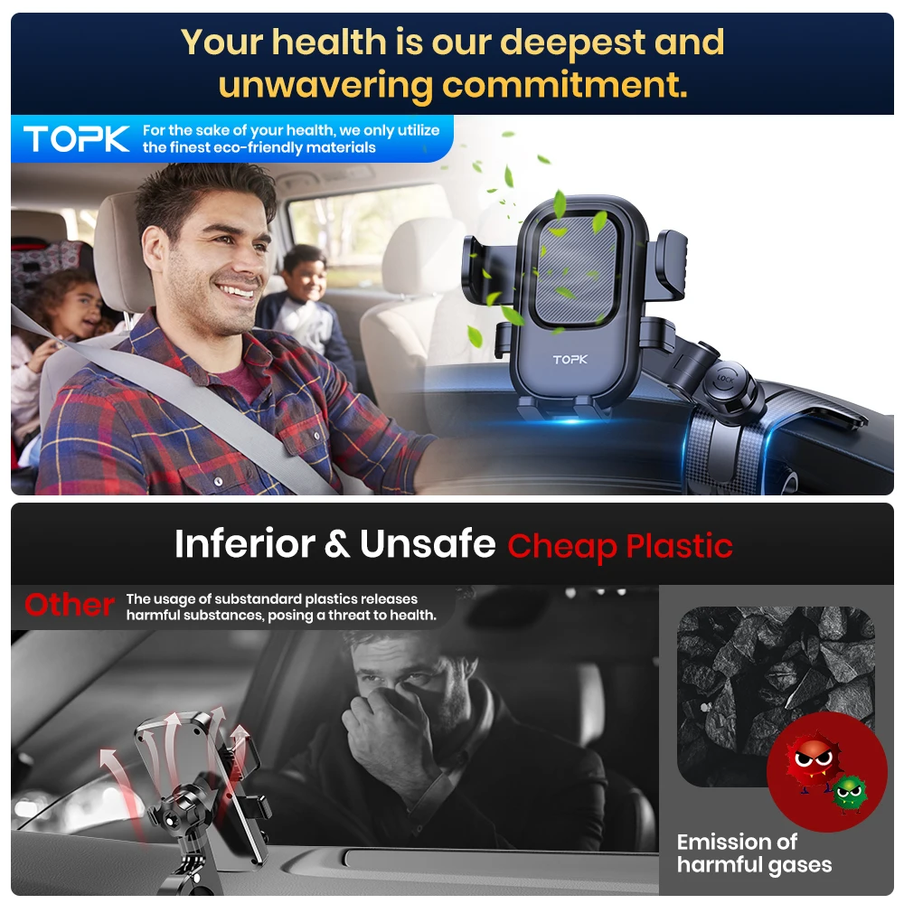 Car Phone Holder Dashboard Clip Stand Multi-Angle Rotation Silicone Anti-Slip Co