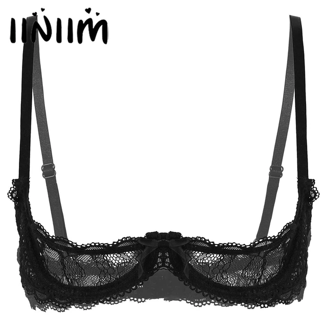 Womens Femme See Through Ultra Lace Lingerie Bras Crop Top Straps Push Up  Underwire Bra Tops Lingerie Breast Trimmin Vest Tops