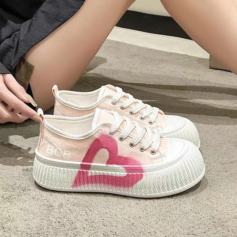 

Hot Sale Women's Low-top Vulcanized Shoes Round Toe Casual Flats Lace-up Walking Shoes Woman Spring Summer Versatile Comfortable