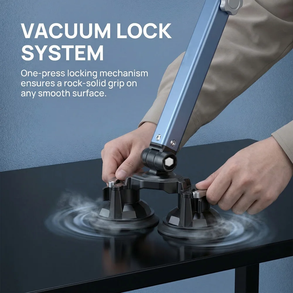 Lanparte 마이크 붐 암, 마이크 스탠드 데스크 3/8 및 5/8 나사산이 있는 이중 흡착 컵 베이스, Hyper X Fifine K669B Shure용 마이크 암