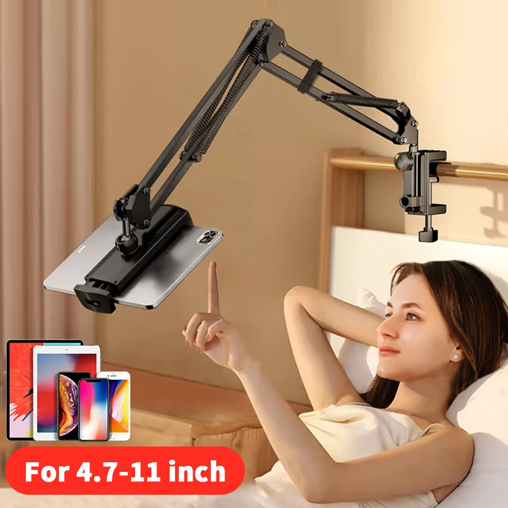 Tablet stand Universal Tablet Stand Clip Lazy Bracket Flexible Articulating Aluminum Arm Phone Mount Tablet Holder For All 4-11 Inch Device