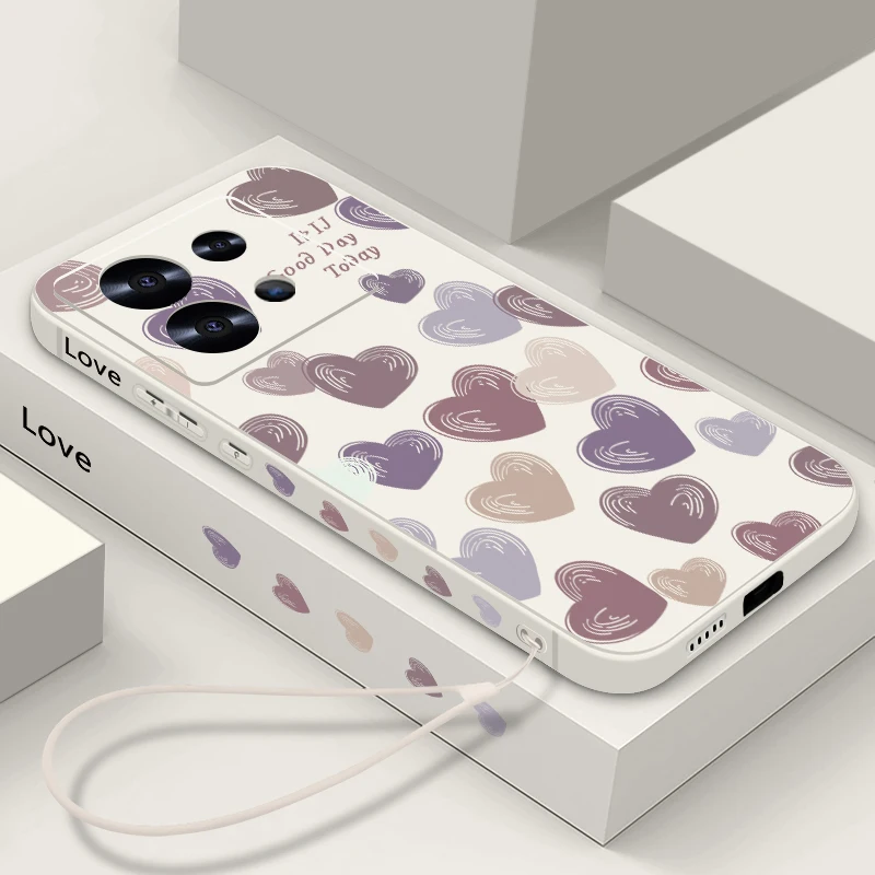 Candy Color Love Hearts Phone Case with Lanyard