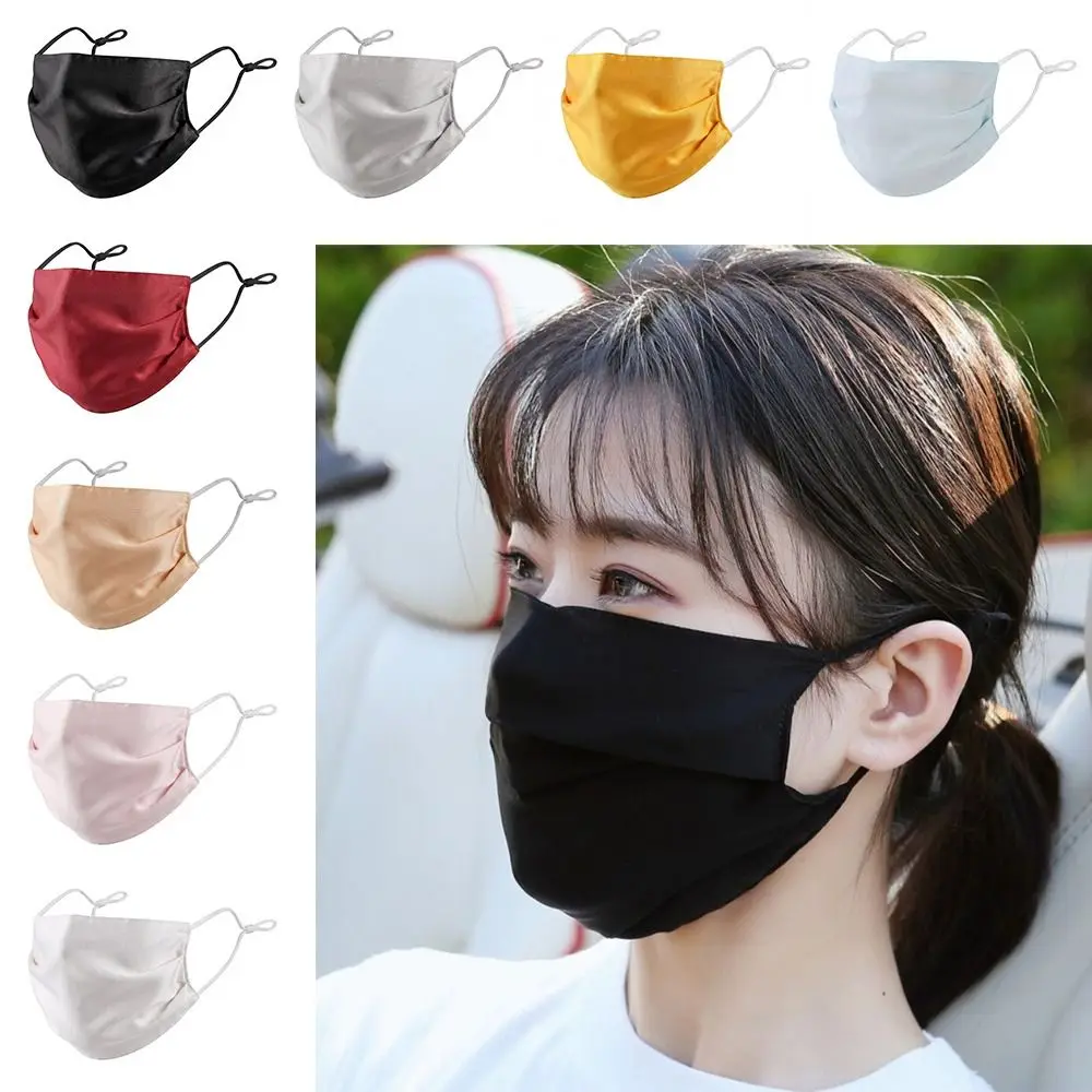 Maschera in seta traspirante alla moda, comoda maschera sottile per il viso, maschera antipolvere per la bellezza, per donne e uomini - immagine 4