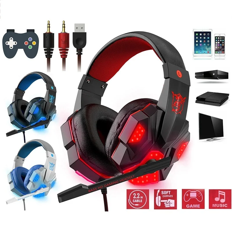 Enhanced 3.5mm Wired Gaming Headsets with Adjustable Noise-Cancelling Microphone