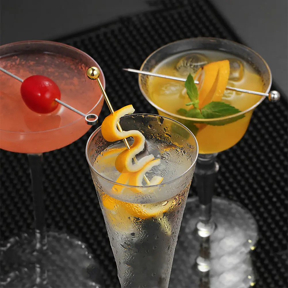 Bar Tools 3pcs Stainless Steel Cocktail Wine Needle Picks Reusable Metal Cocktail Skewers Olives Appetizers
