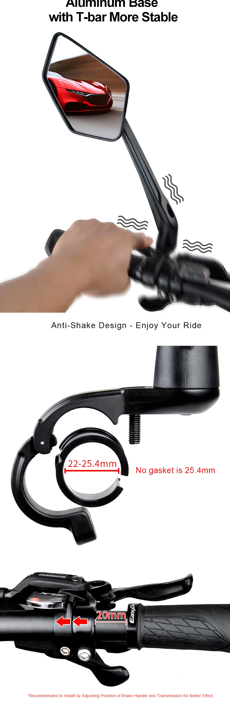 Description Picture 6 of itemEasydo Bicycle Rear View Mirror Wide-Range Adjustable Angles MTB Mirror Handlebar E Bike Reflector E-Scooter Mirrors