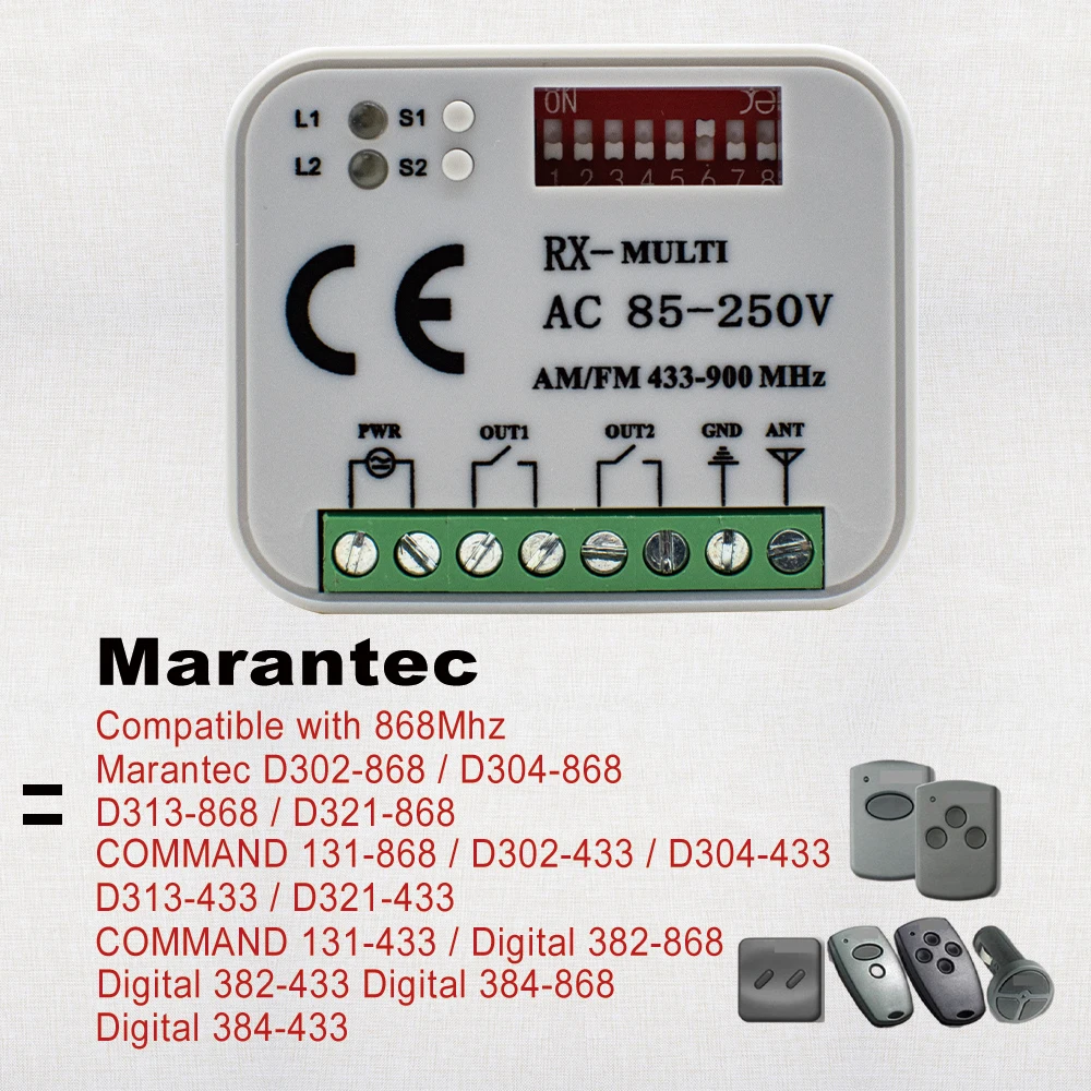 

Marantec RX MULTI Receiver for Marantec Digital 302 304 382 384 868 MHz 433MHz Garage Gate Remote Control Receiver