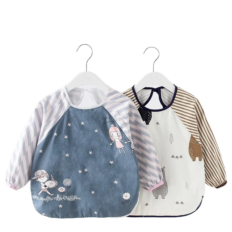 Cute Cartoon Baby Bibs Waterproof Colorful Infant Bib Full Sleeve Gown Children Long Sleeve Apron Coverall Feeding Drawing Bibs baby accessories box