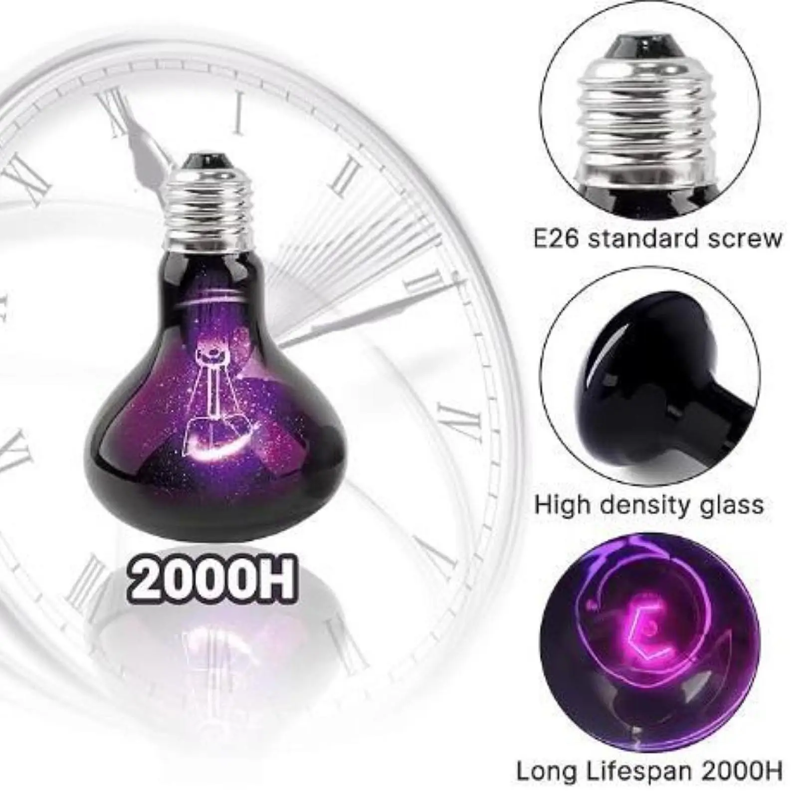 Reptile Night Light Bulb Simulated Moonlight Purple Heat Lamp for Amphibian