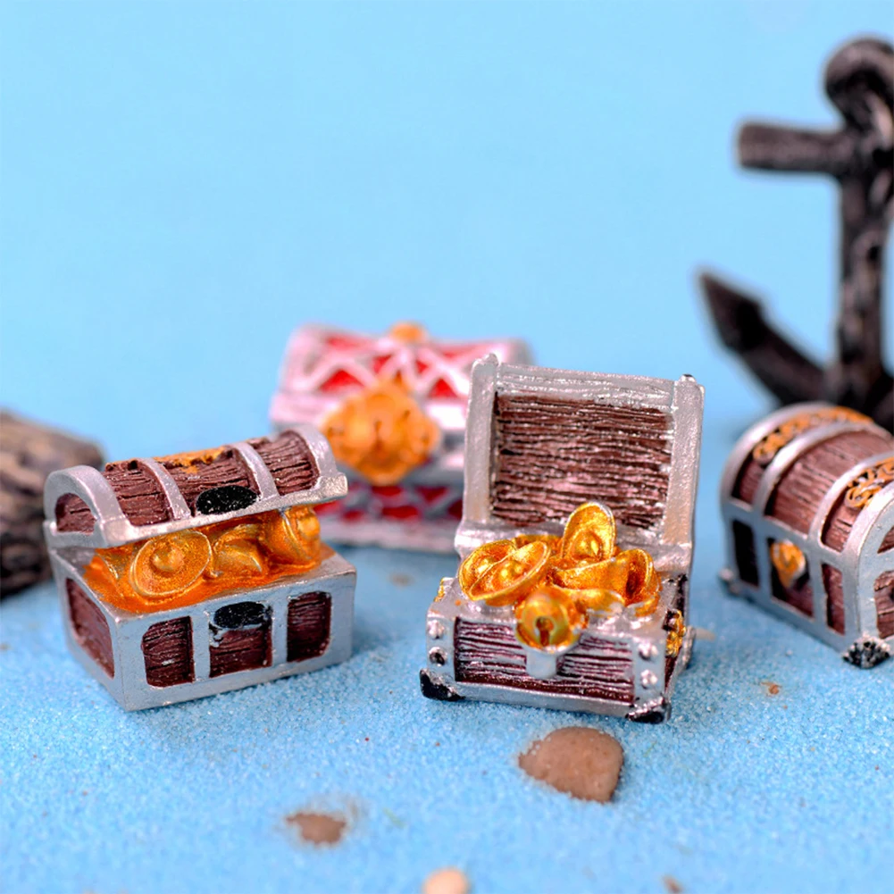 Treasure Chest Box Antique Creative Fish Tank Aquarium Decoration Landscape Gold Color Coins Ornaments Resin Crafts Home Garden fish tank ornaments mini landscape ornaments fish tank decorations aquarium ornaments