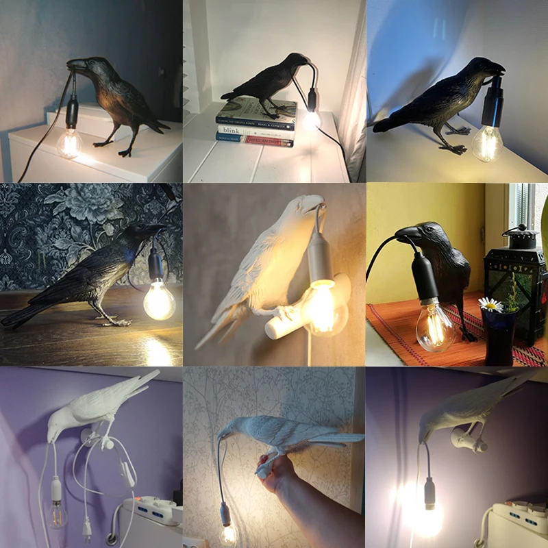 Resin Lucky Bird Crow Wall Lamp LED Decorative Wall Light for Bedroom Living Room Home Decoration with Free Bulb