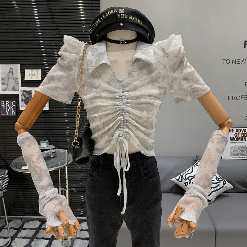 

Элегантные складки со шнурком модная Универсальная Ретро-рубашка в комплекте с рукавом женская рубашка Топ Женская мода 2024