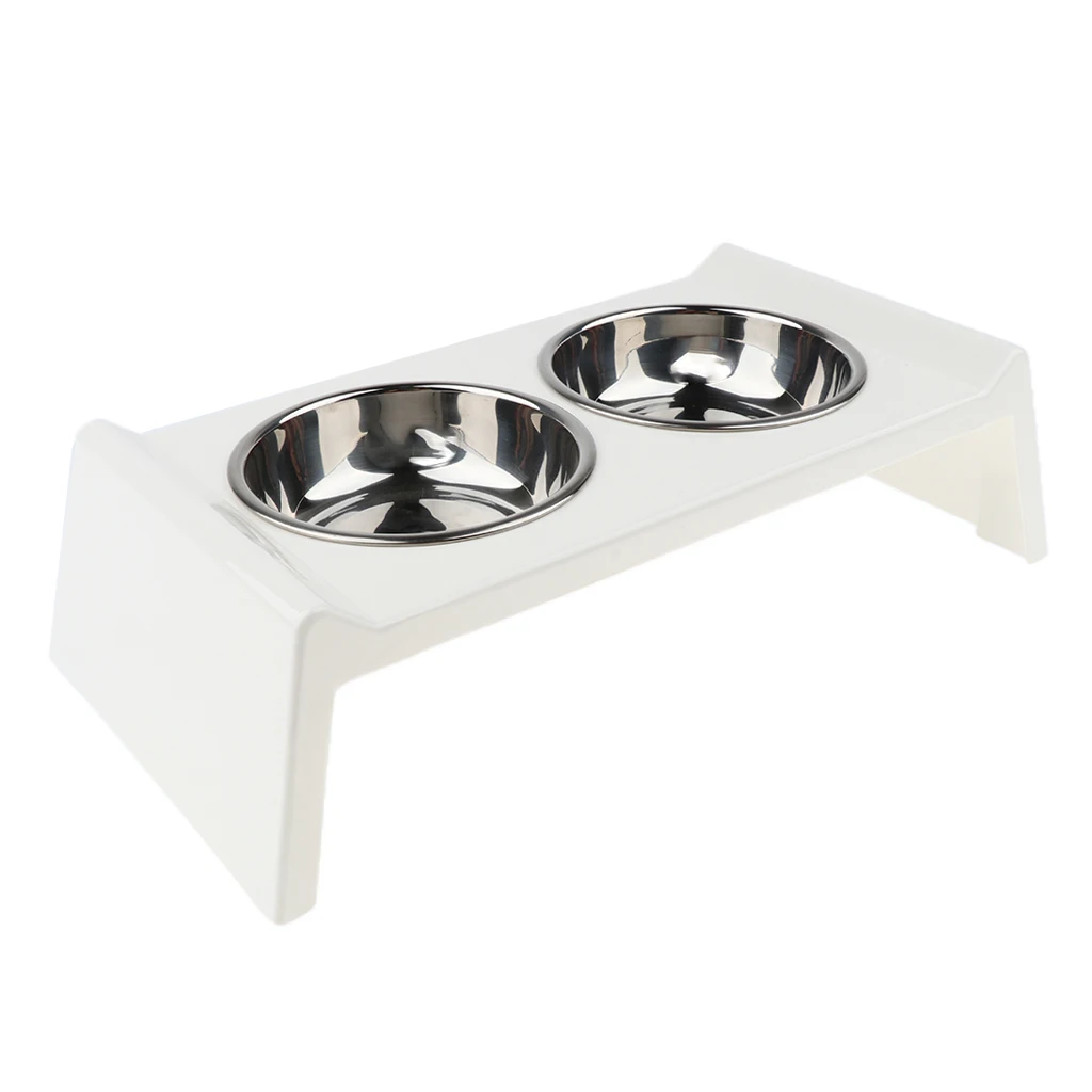 Stainless Steel 2 Dog Cat Pet Feeder with Acrylic Stand Food Water Bowls Dish