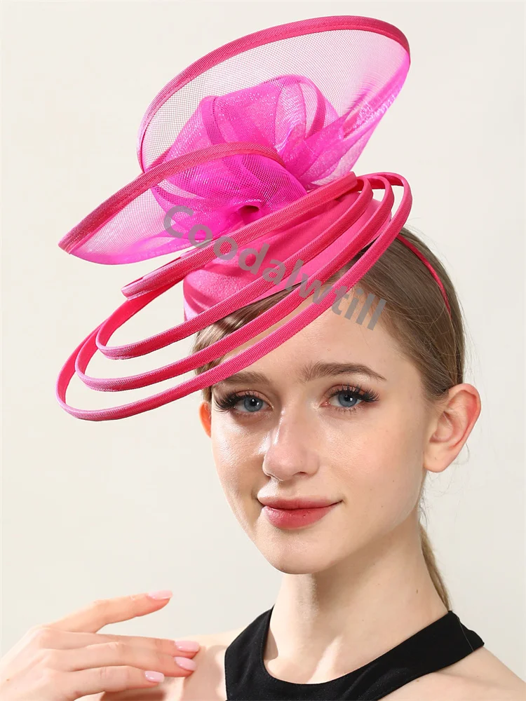 Elegante Kirche Party Fascinator Hut Stirnband Frauen Damen Derby Hochzeit Kopfschmuck Mesh Mode Kappe Haar Clip Royal Ascot Hüte – Detail 7
