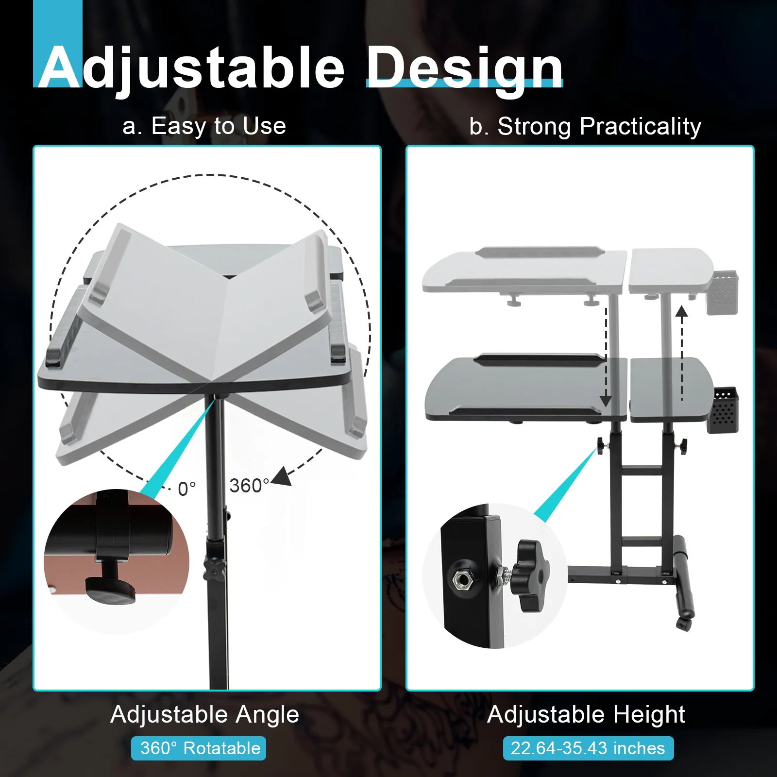 Adjustable Tattoo Station Table Rolling Tray Tattoo Workstation for Studio Beauty Salon Medical Shop Salon Furniture