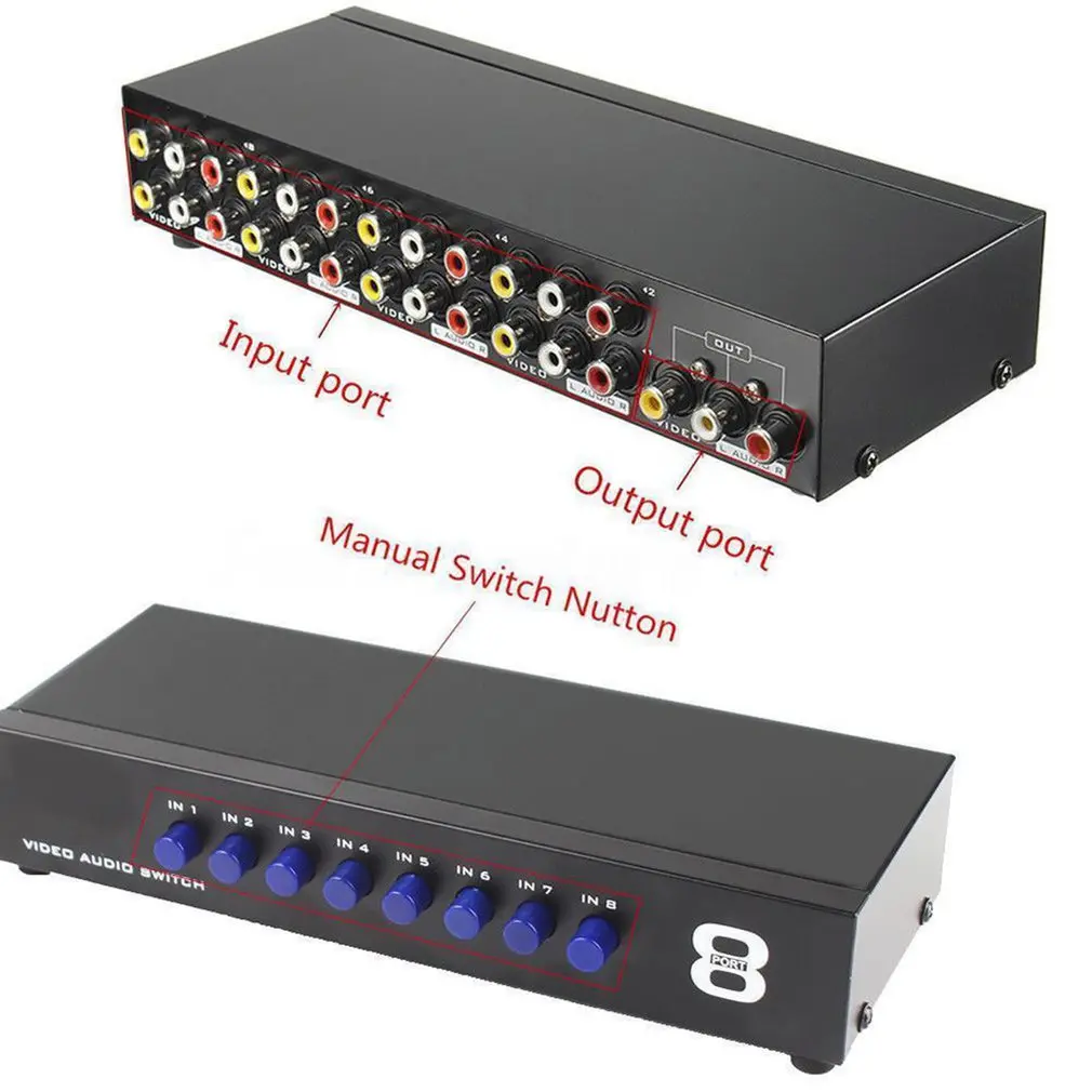 8 In 1 Out To TV Swither AV Switch Box Composite Selector 8 Port RCA Audio Video Adapter for DVD HDTV Converter rca audio switch