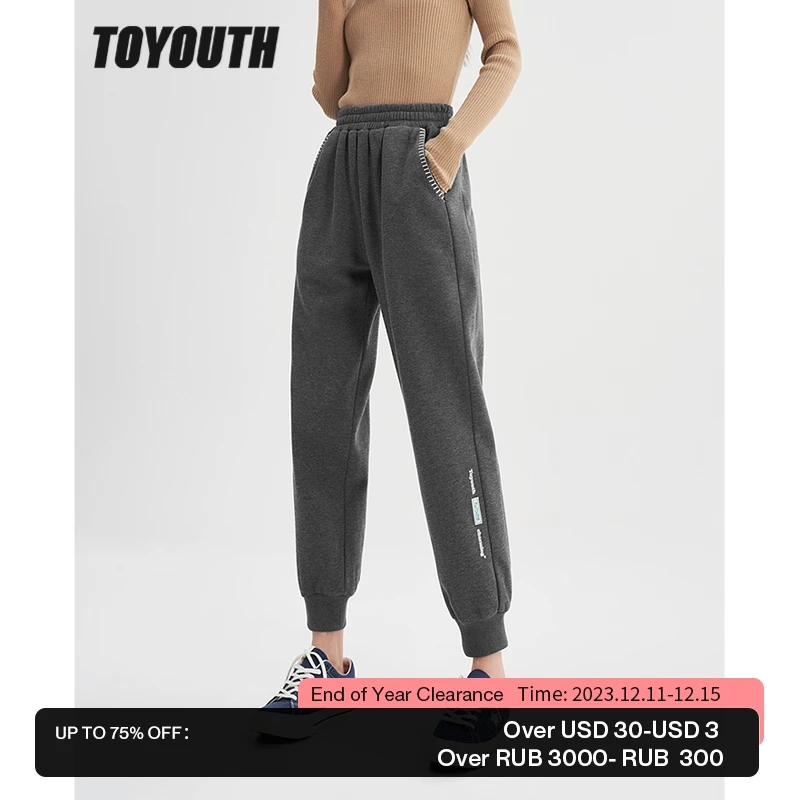 

Toyouth Women Fleece Sweatpants 2022 Winter Elastic Waist Straight Long Corset Trousers Carbon Grey Warm Casual Sport Pant