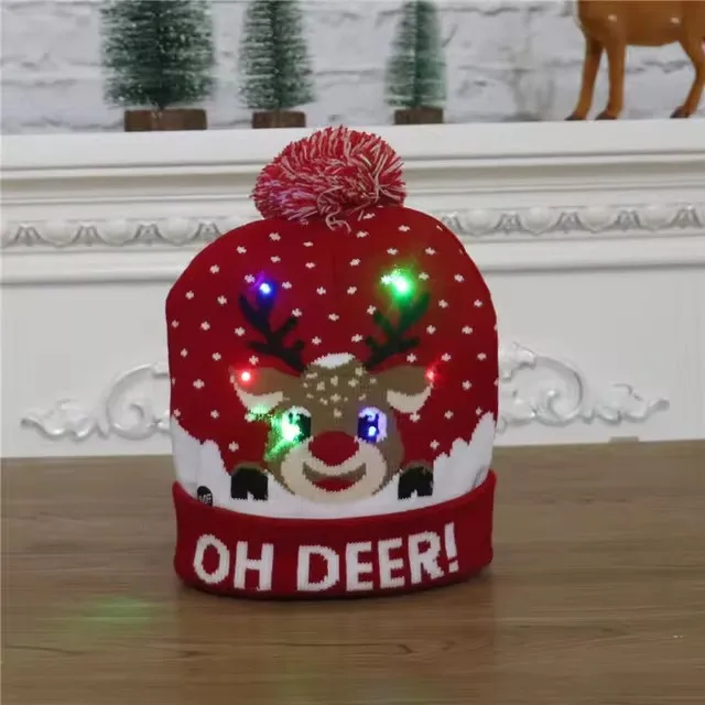 Festive Flashing LED Light-Up Christmas Hat - Snowman Winter Warm Knit Cap