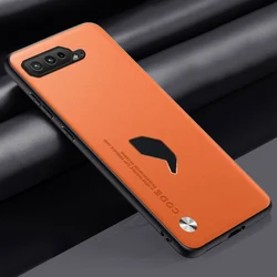 Luxury PU Leather Shockproof Phone Case - Premium Back Cover with Silicone Protection for ROG Phone 5S (Orange)