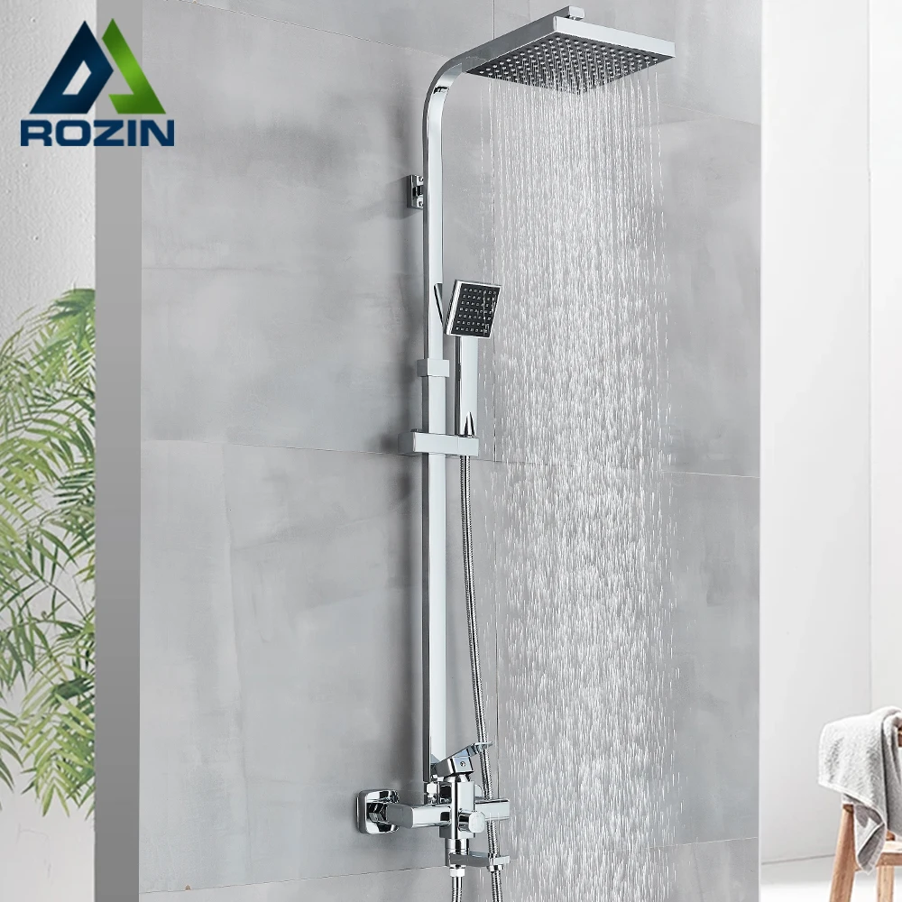 Rozin LED Light Rain Waterfall Shower Panel Bath Mixer Tub Tap Shower Faucet Set 