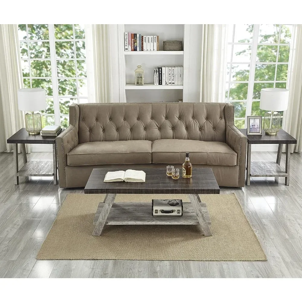 Roundhill Furniture Athens Contemporary 3-Piece Wood Shelf Coffee Table Set, 24D x 48W x 19H in, Walnut and Gray 2