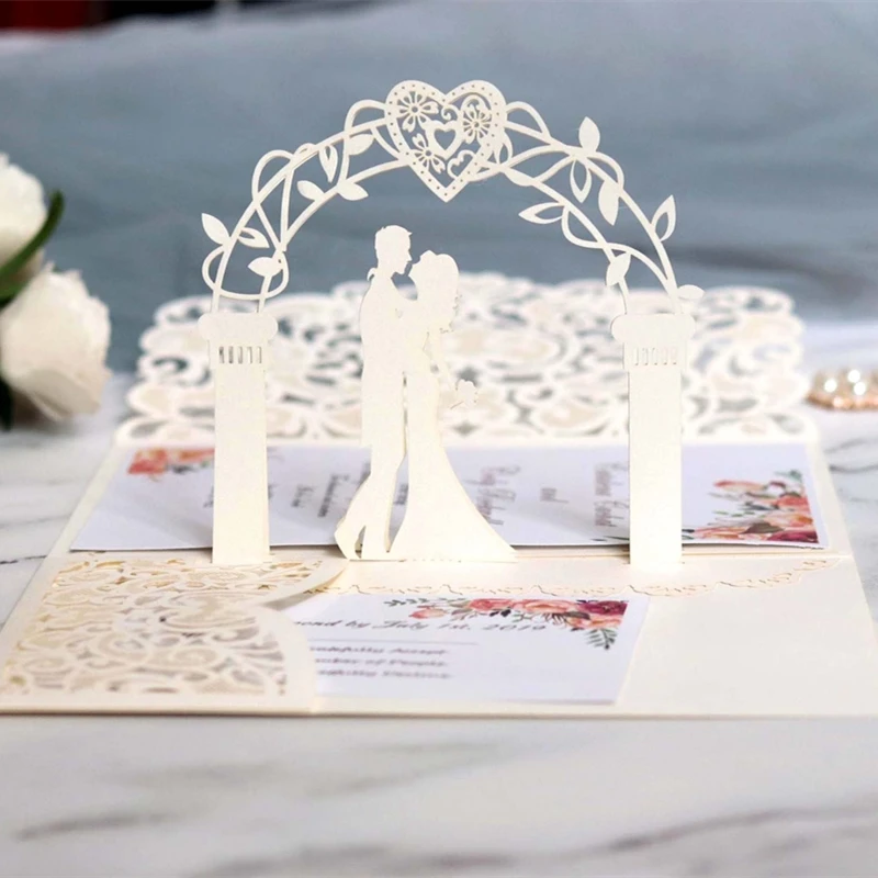 Laser Cut Wedding Invitation Cards Engagement Bride Groom Love Heart Invitations Marriage Supplies Luxury Greeting Card Envelope