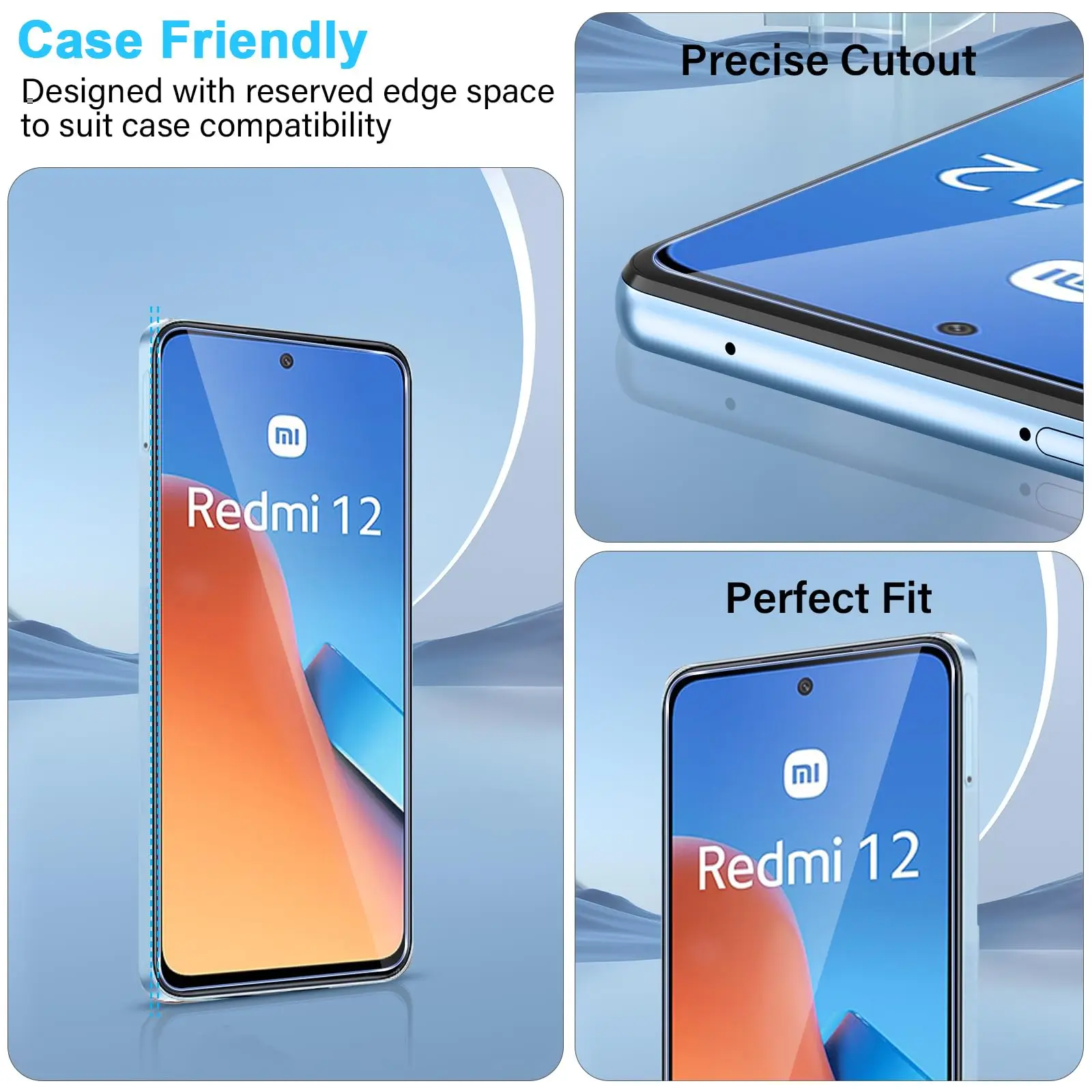 Screen Protector For Redmi 12 Xiaomi, Tempered Glass HD 9H Anti Scratch Case Friendly Free Shipping