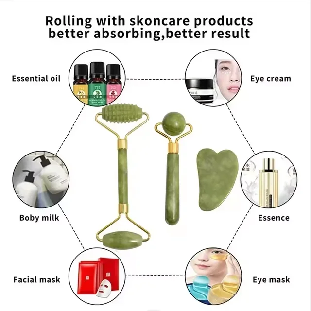 2pc Natural Jade Roller Face Gua Sha Massage Natural Stone Body Neck Massager Acupoint Eye Care Spa Tools Massage Visage Lifting 4