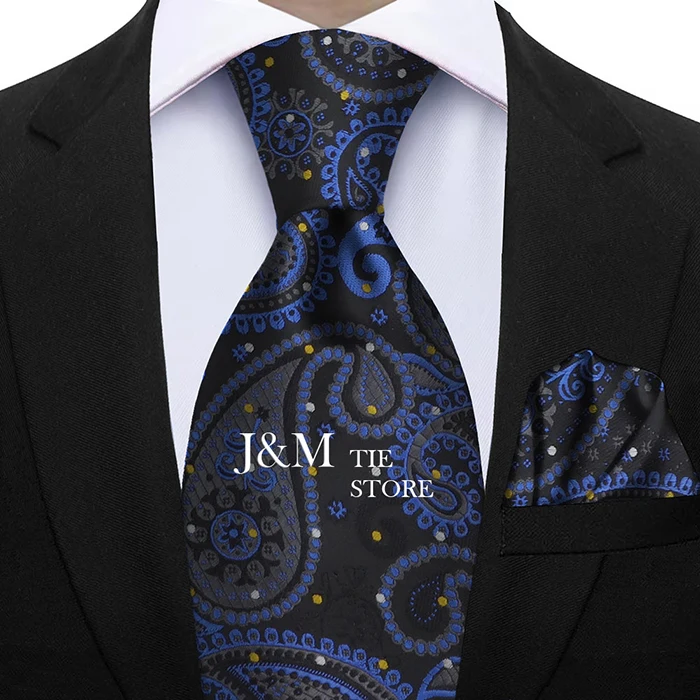 Herren 2-teiliges Paisley-Krawatten-Set, luxuriös, Hochzeit, Blau, Braun, Grau, Krawatte, Handky, Geschenk für Männer, Modedesigner, Business, Party, Krawatte, Geschenk – Detail 13