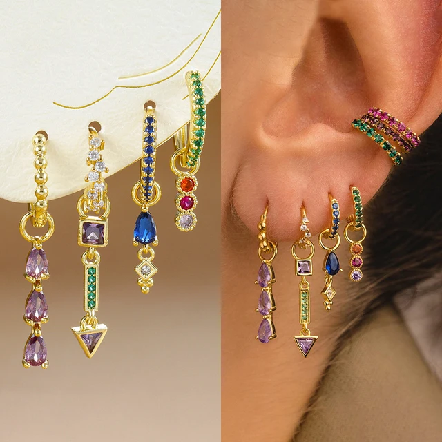 Boucles d'Oreilles Pendantes Géométriques Multicolores pour Femme, Acier Inoxydable, Charme Créatif, Boucle d'Oreille Dangle, Bijoux Piercing, Mode, 2Pcs 1