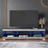 LED TV stand, gray black TV stand with LED lights, TV media console with glass frame 1