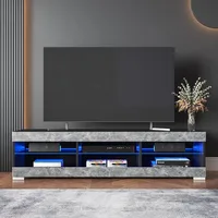 LED TV stand, gray black TV stand with LED lights, TV media console with glass frame 1