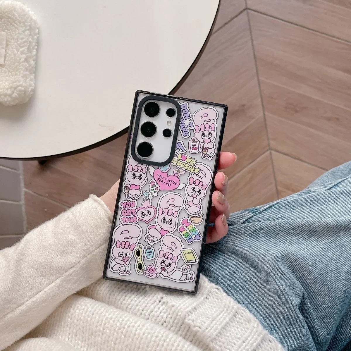 Dog Rabbit Acrylic Black Border Case for Samsung Galaxy S22 S23 S24 Ultra S22+ S23+ S24 Plus Cover Protective Case