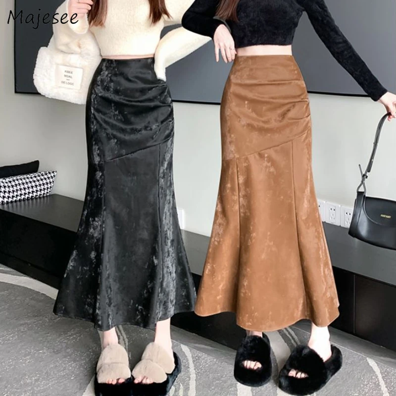 

Vintage Midi Skirts Women Spring Autumn High Waist Elegant Temper Ladies Trumpet Skirt Fashion Classic All-match Slim Streetwear