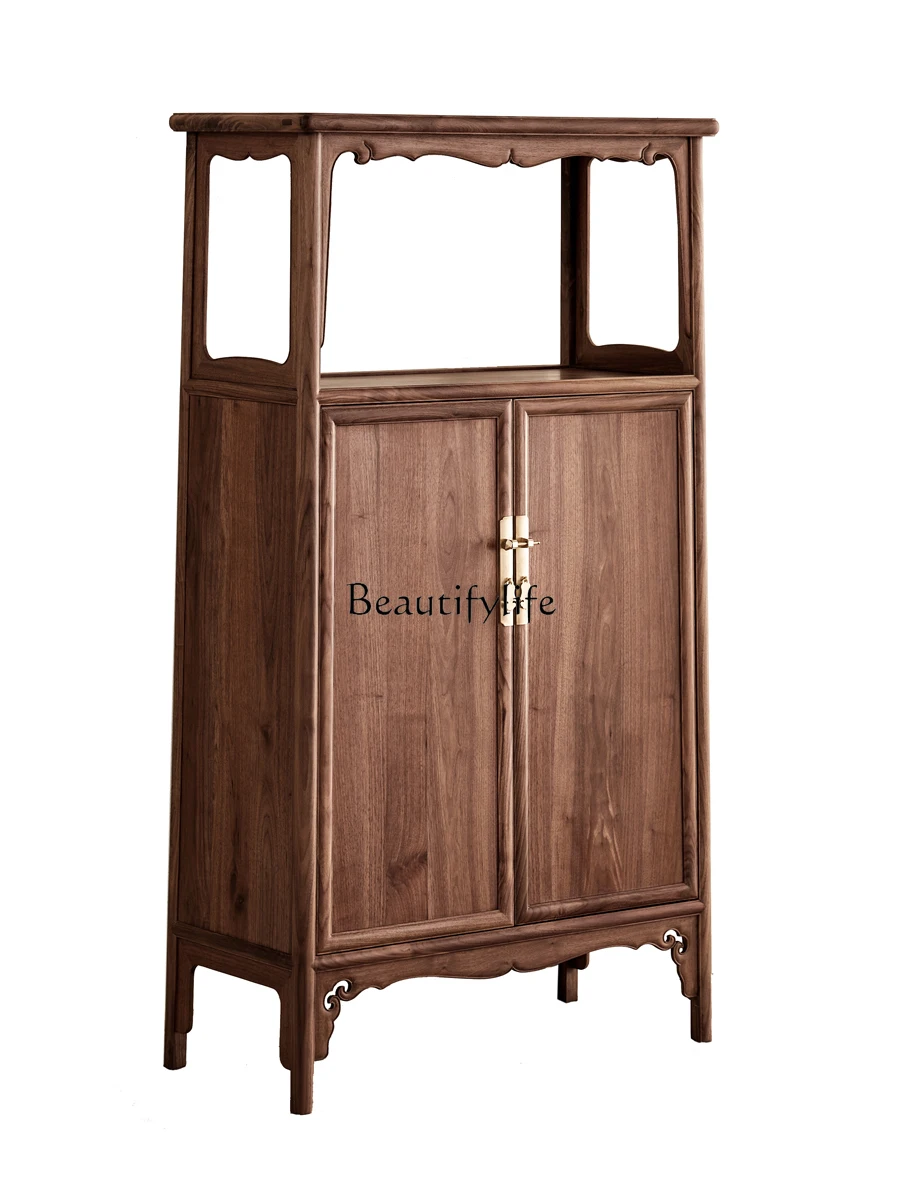 

New Chinese Zen Study Tea Room Cabinet Solid Wood Noodles Rounded A- line Locker