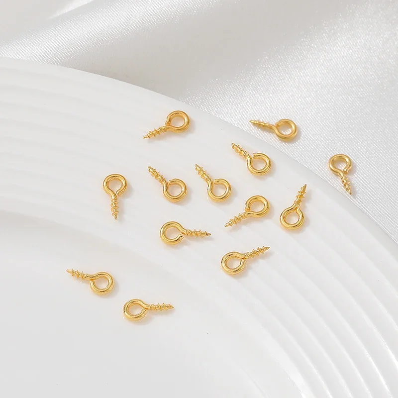 

50Pcs Brass 18K Gold Plated Mini Eye Pins Eyepins Hooks Eyelets Screw Threaded Pendant Clasps For DIY Jewelry Making Supplies