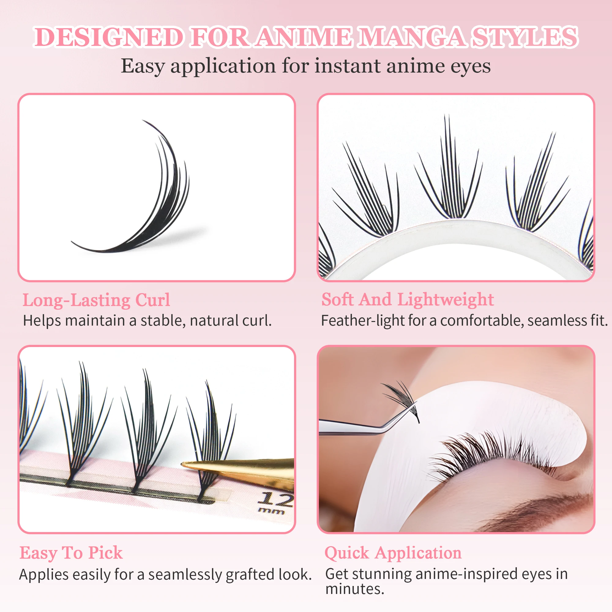 GLAMLASH Comic Spire Wimpernverlängerung, individuelle natürliche Kaschmir-Manga-Falsche Wimpern, superweiche Pteris-Wimpern in Federform – Detail 2