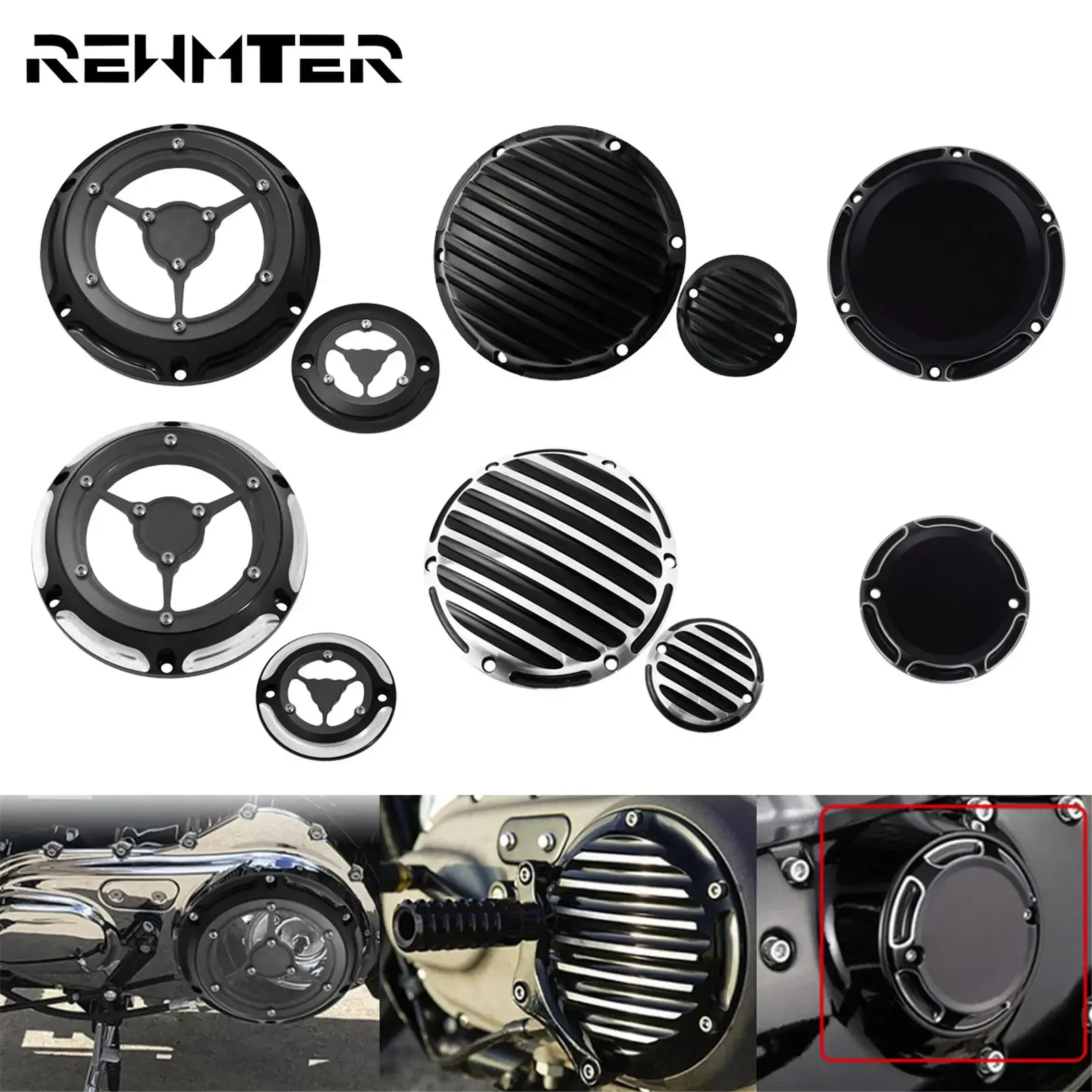 Set Coperture Derby E Timer In Alluminio Per Moto Sportster XL XR 883 1200 - Colore Nero, Antiruggine
