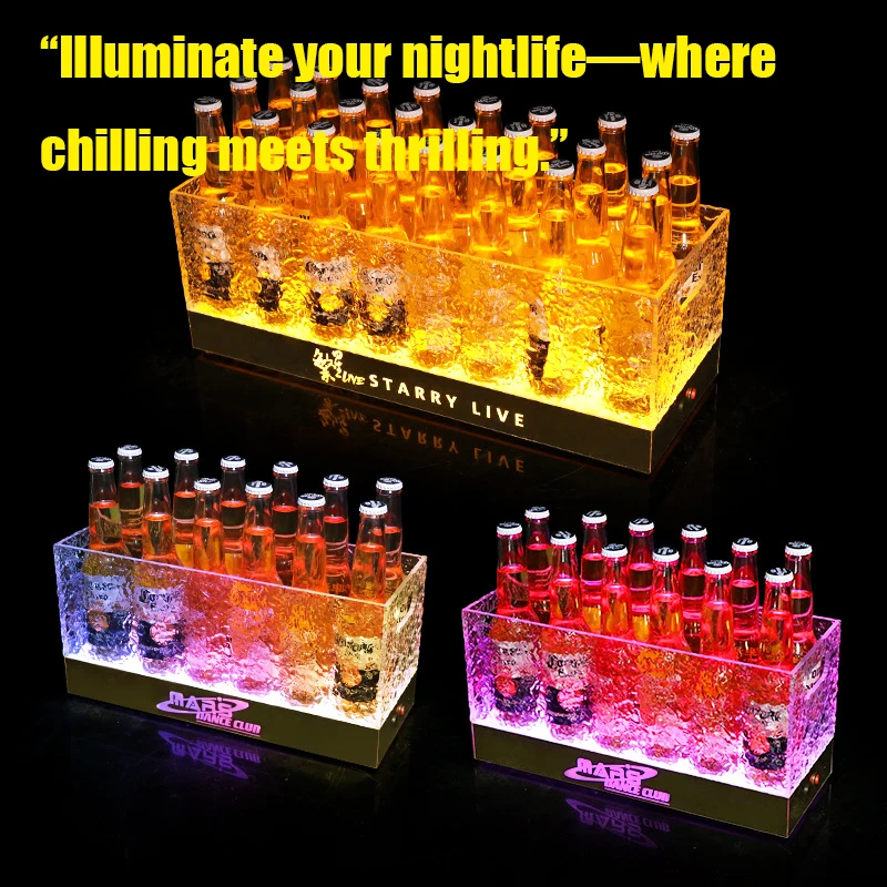 Bar KTV acrylic luminous ice bucket LED champagne barrel foreign wine barrel beer basket 24-pack mobile battery box model