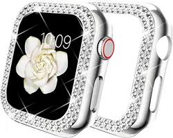 Elegant Diamond Protective Apple Watch Case - Full Coverage Accessory for 38MM Series 3 2 1 (Silver)