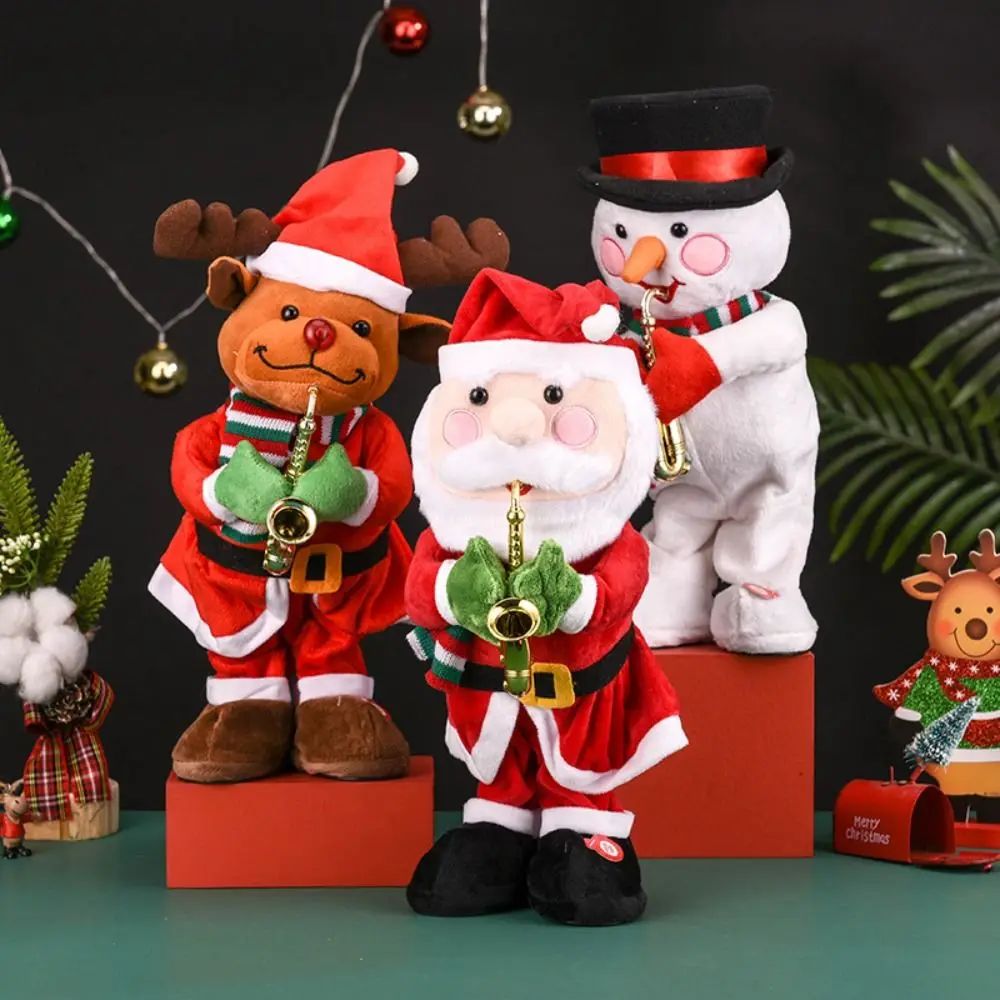Santa Claus Christmas Plush Toy Snowman Elk Funny Electric Plush Doll 35cm Blowing Saxophone Dancing Singing Stuffed Toys