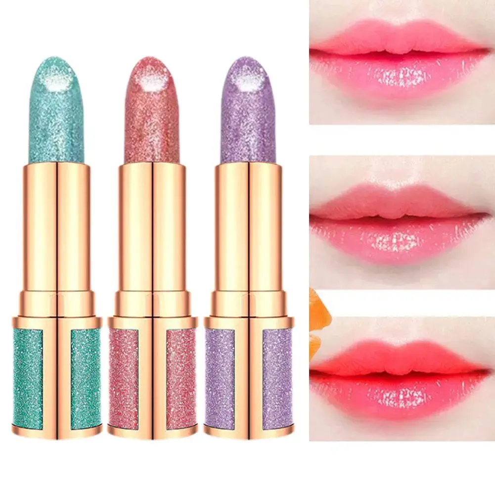 

3Colors Glitter Lipstick Temperature Changing Color Gloss Waterproof Nude Moisturizing Lipstick Long Lasting Lip Makeup N4Z3