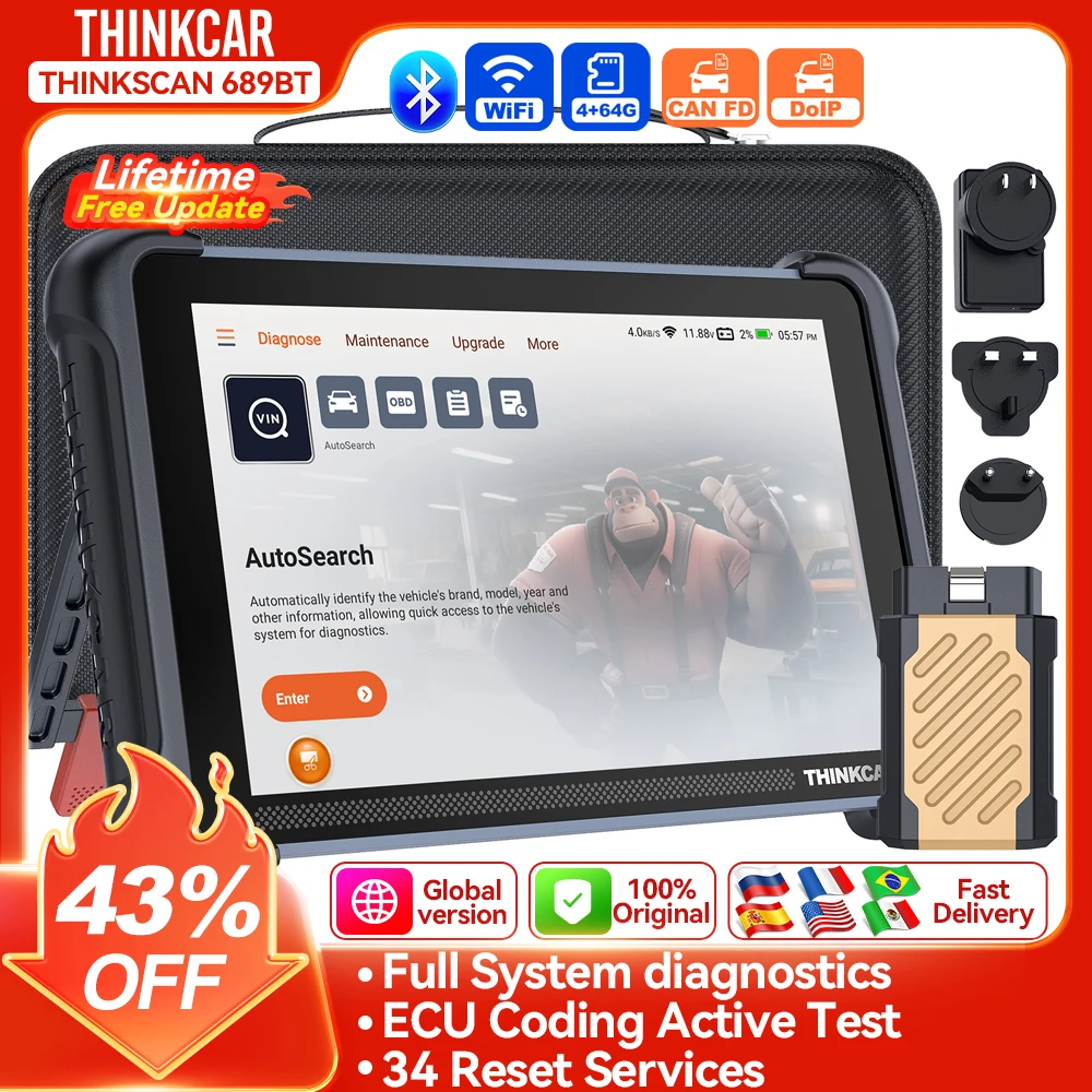 THINKCAR THINKSCAN 689BT CANFD DOIP OBD2 Diagnostic Tool 34 Reset Car Scanner Full System ECU Coding Bi-Directional Control Scan