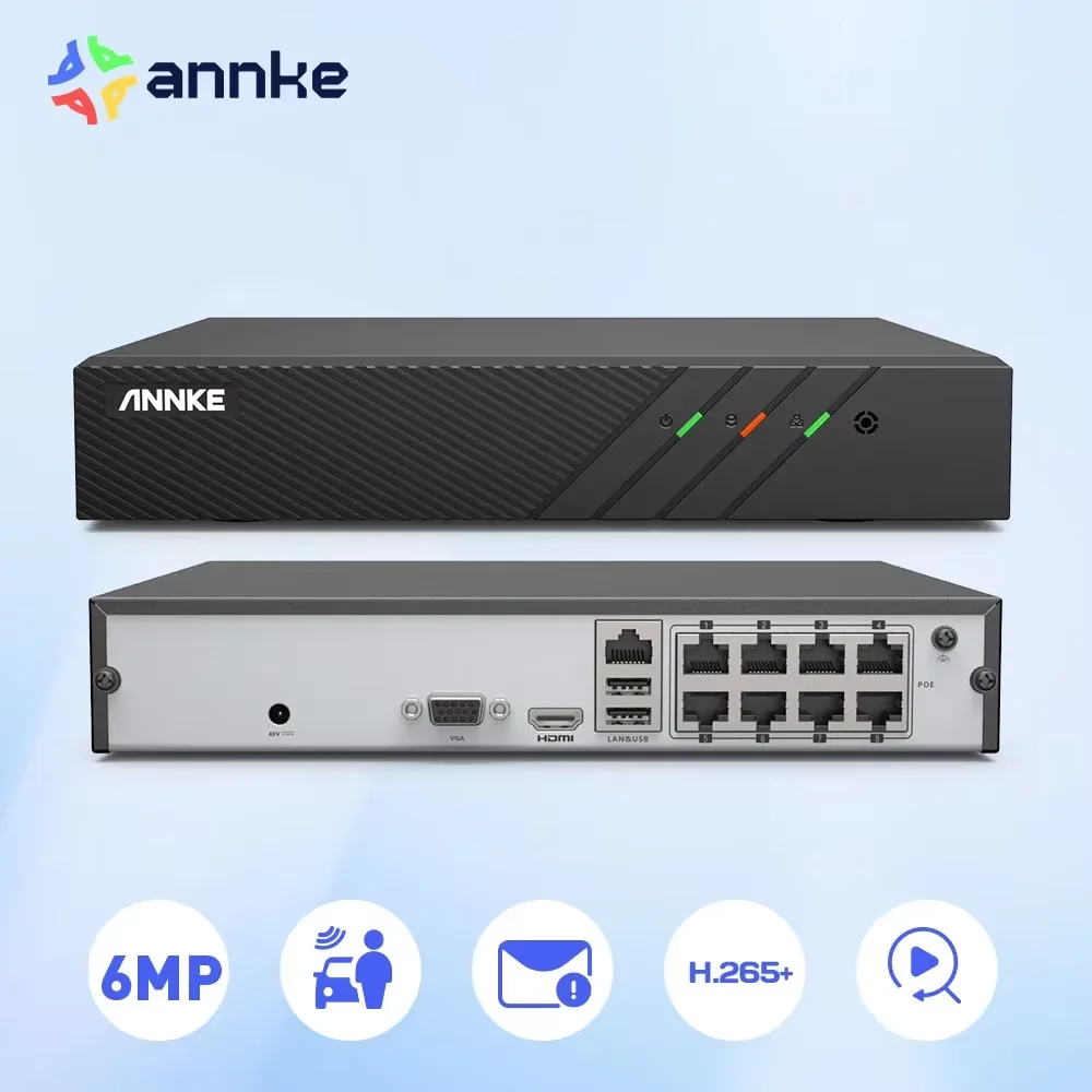 Network Video Recorder ANNKE 8CH 6MP POE Video Recorder H.265+ NVR For HD POE 2MP 3MP 4MP 5MP 6MP IP Cameras Home Surveillance Security System Kit
