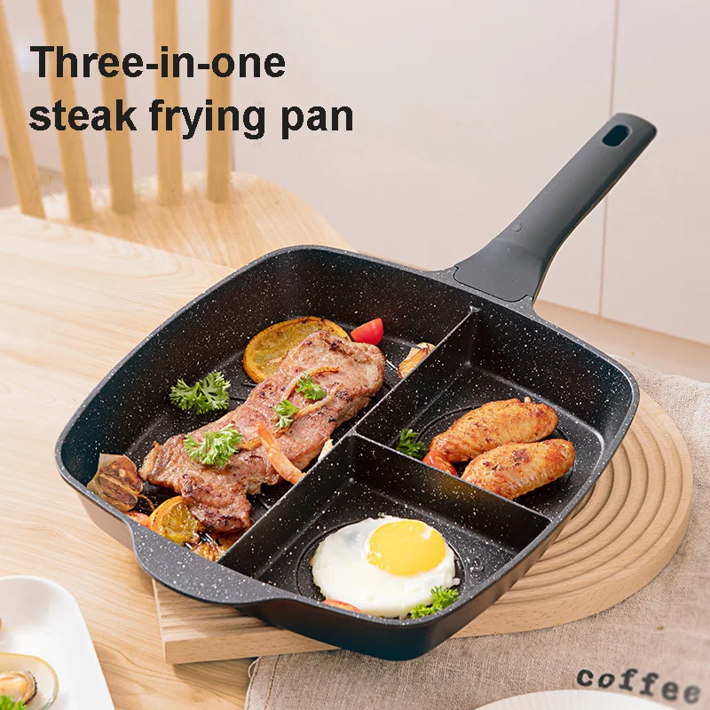 3 in 1 Nonstick Pan 3 Section Divided Skillet Breakfast Maker Cookware 3  Section Skillet Mini Pancake Pan for Baking Burger - AliExpress
