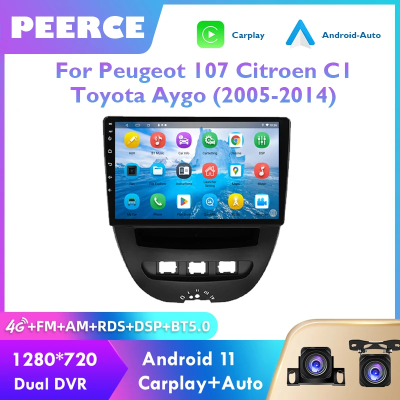 

For Peugeot 107 Toyota Aygo Citroen C1 2005-2014 Car Radio Android Auto GPS Stereo Multimedia Navigation Video Wireless Carplay