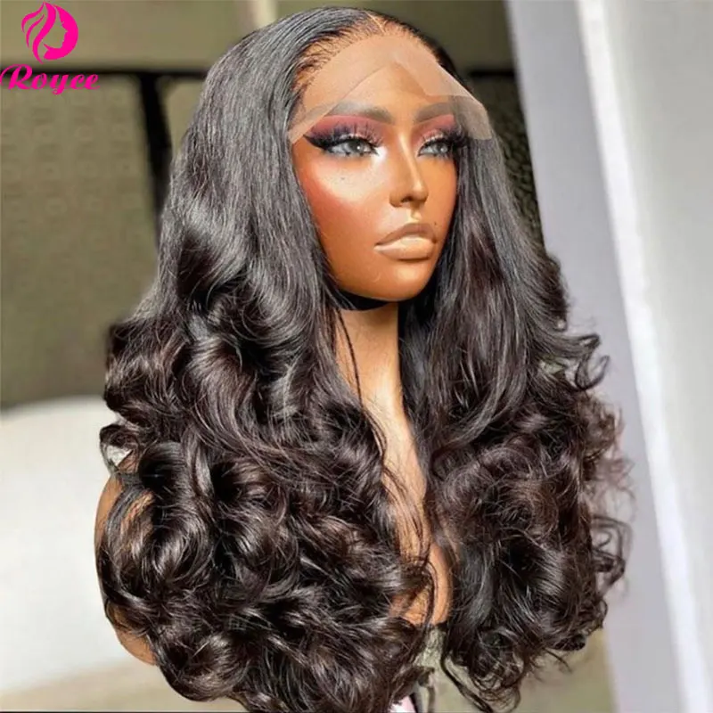 30 inch 220 Density 4x6 Human Hair Lace Glueless Wigs Pre Plucked 3D Bouncy Body Wave Wig Lace Closure Human Hair Wig Pre Cut