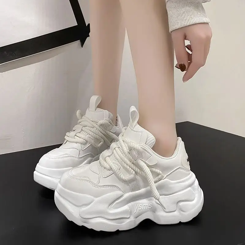 plus Size 41 43 Women's 2024 Autumn New Small Height Increasing Muffin Couple Casual Sneakers Dad Shoes 7cm